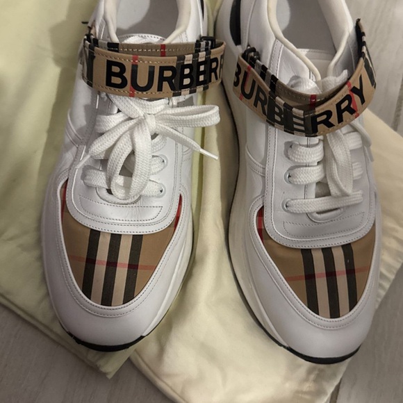 Burberry White and Tan Plaid Sneakers - Picture 1 of 1
